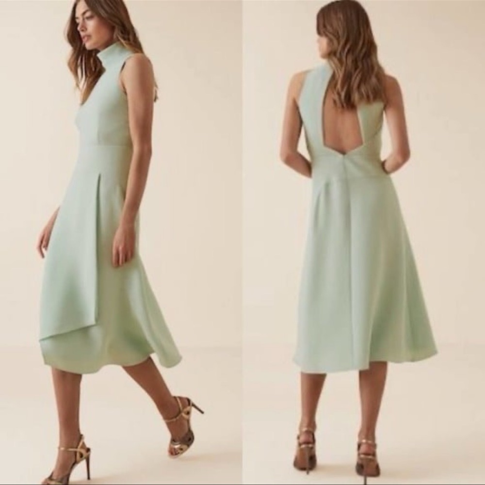 REISS open back halter midi dress mint green